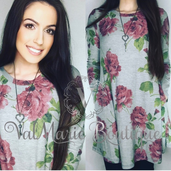 2 LEFT! French Terry Floral Tunic / Mini Dress - Picture 2 of 5